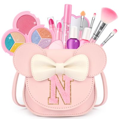 Kids Makeup Kit for Girls - 15 Pcs Real Washable Make Up Set - Non Toxic Toddlers Cosmetic with Letter Mouse Ear Purse - Valentines Day Gifts for 3 4 5 6 7 8 Years Old Girls Birthday Gift - N