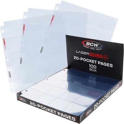 BCW LaserWeld 20-Pocket Coin Pages | 100 Count | Archival Acid-Free 3-Ring Binder Pages for Coins, Cards & Slides | Strong, Flat Laser-Welded Seams