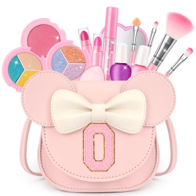 Kids Makeup Kit for Girls - 15 Pcs Real Washable Make Up Set - Non Toxic Toddlers Cosmetic with Letter Mouse Ear Purse - Valentines Day Gifts for 3 4 5 6 7 8 Years Old Girls Birthday Gift - O