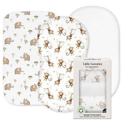 100% Organic Cotton Baby Bassinet Sheets 3-Pack - Fits Angelbliss, Maxi-COSI Iora/Swift, Papablic Baby Bassinet, YADAQE, Pamobabe, BIERUM & Fodoss - Breathable Rectangle Mattress (33"x20")