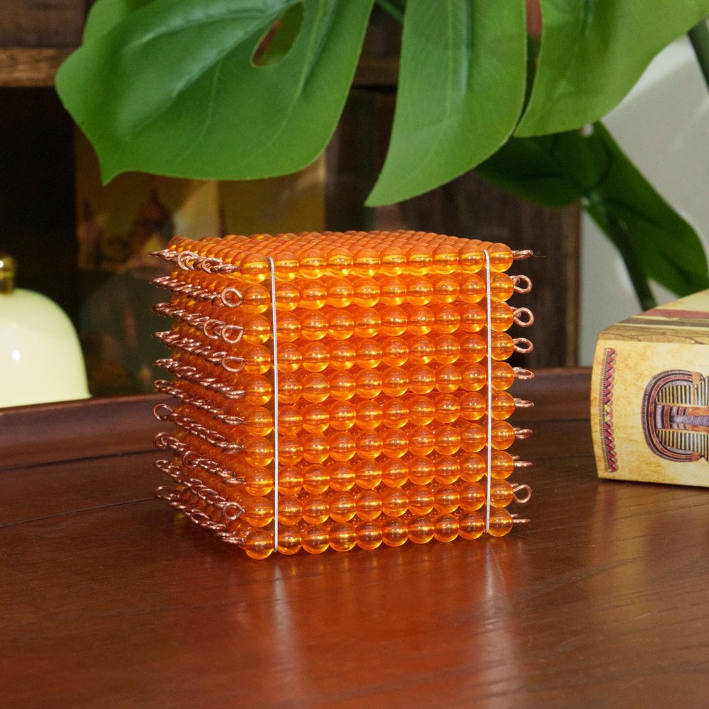 penepico Montessori Golden Bead Thousand Cube Transparent Acrylic Decimal System Cube, Solid Copper Wire, Place Value 1000 Manipulative, 3.5" Montessori Math Toy, Homeschool Classroom Materials