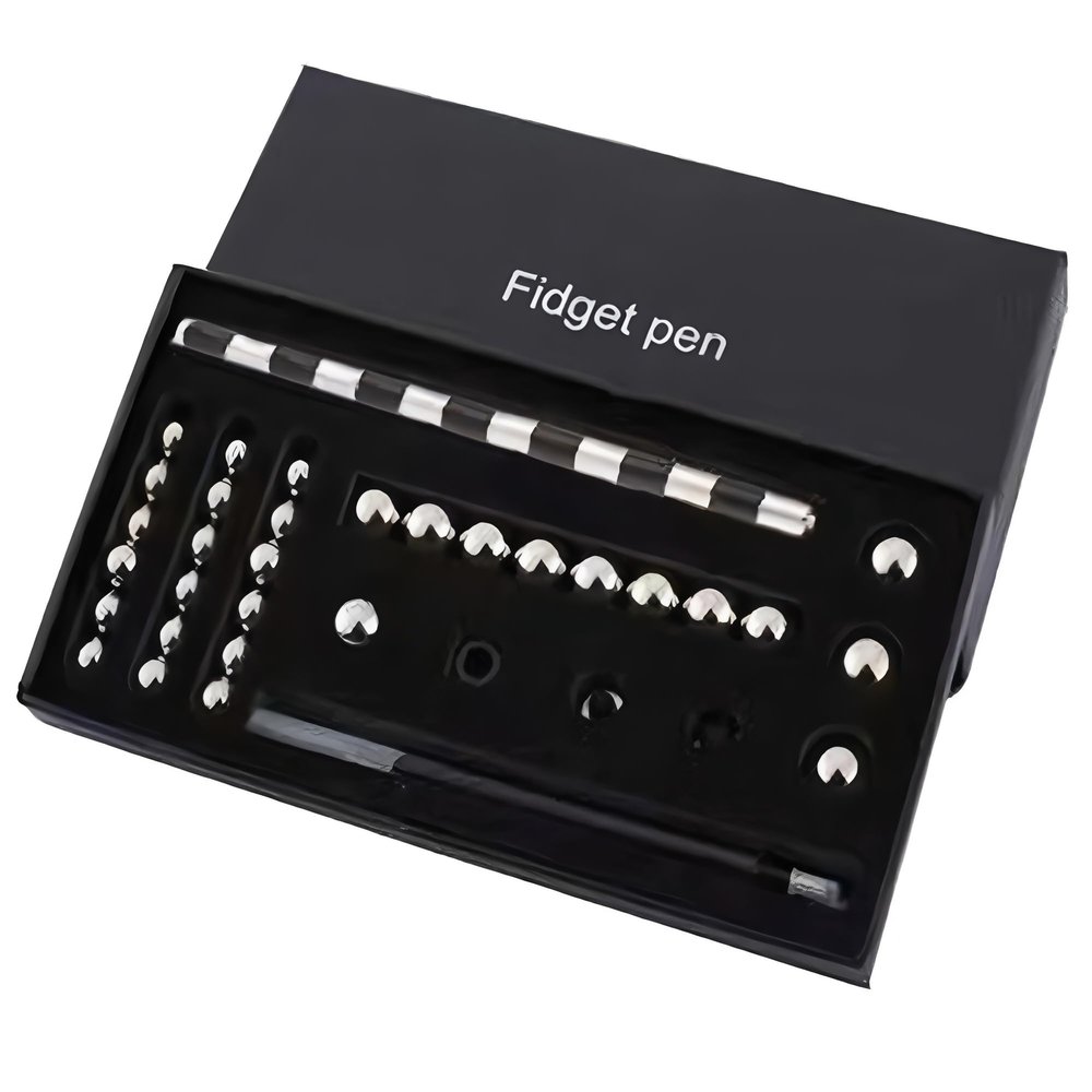 Color Fidget Pen Toy, Sensory Tool EDC Fidgeting Game for Adults, Cool Gadget Best for Stress and Anxiety Relief and Kill Time (Top-of-The-Line Large Paper Box Set, Black + Silvery)