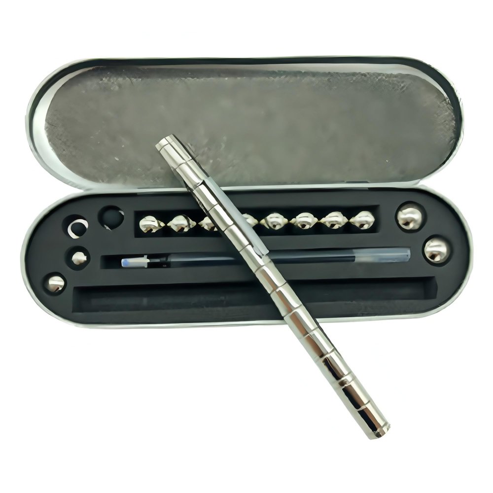 Color Fidget Pen Toy, Sensory Tool EDC Fidgeting Game for Adults, Cool Gadget Best for Stress and Anxiety Relief and Kill Time (Metal Box Set, Silvery)