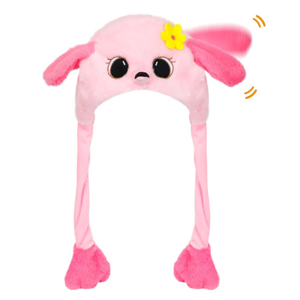Bubblepompom Flamingo Hat with Ears Moving Jumping Pop Up Beating Hat Plush Holiday Cosplay Dress Up Funny Party Gift for Kids Boys Girls, Pink, 22''