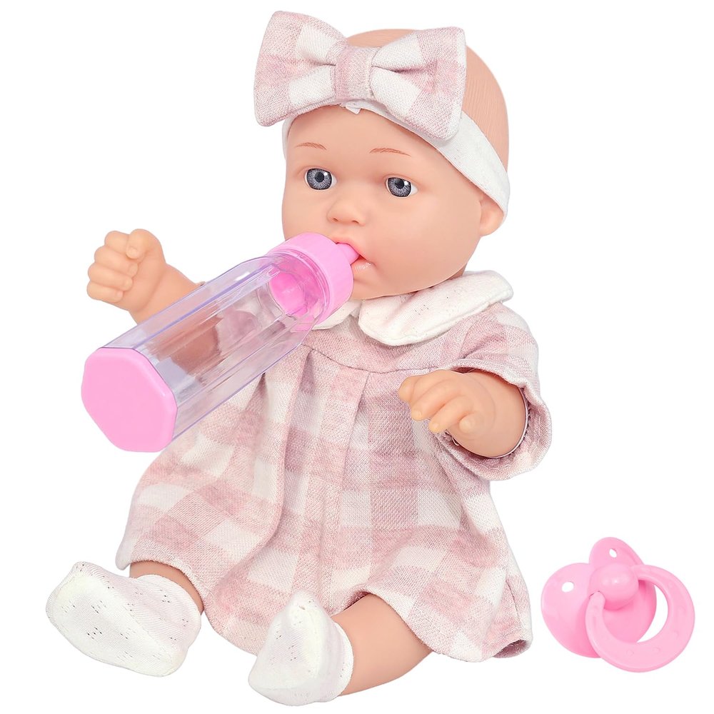 12 Baby Doll Classic Checkered Dress & 6-Piece Accessories Gift Box Packaged  Soft Realistic Lifelike Baby Dolls for Toddlers & Little Girls