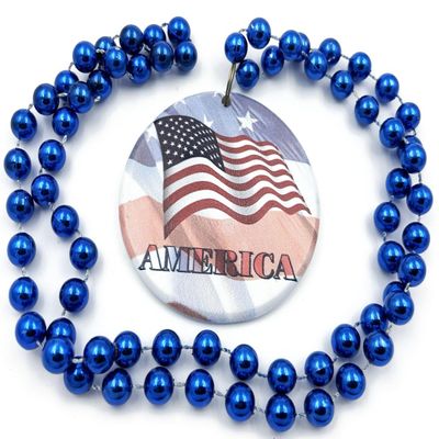 America Flag Medallion Mardi Gras Bead Necklace Cajun New Orleans Louisiana