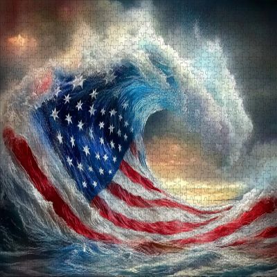 1000pcs American Flag Wave Paper Puzzle - Large Puzzle Toy Adult Game Gift - Family Interactive Game Puzzle DIY Home Decoration Brain Challenge Gift