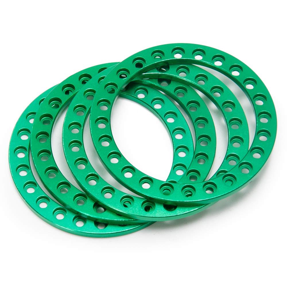 4PCS 1.9/2.2inch Wheel Outer Beadlock Ring for 1/10 RC Crawler Car Axial SCX10 Wraith TRX4 TRX6 D90 1.9 2.2 Wheel Rims(1.9inch-Green)