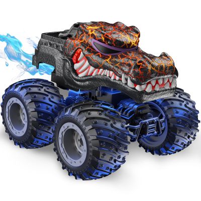 AUUGUU Remote Control Monster Trucks, 2.4GHz All Terrain RC Cars with Light Spray, Birthday Gift for Kids 3 4 5 6 7 8, Toddler Toys for Boys Girls 3+ Year Old