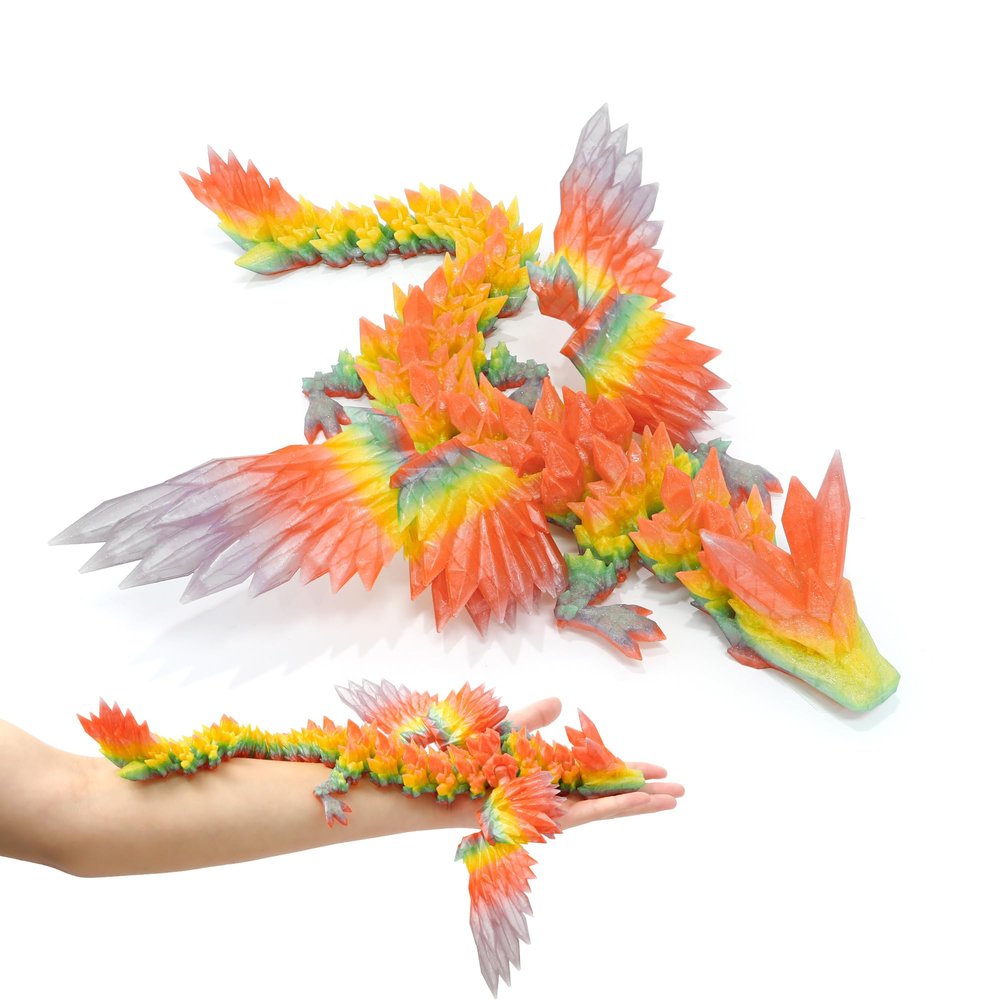Flavery 3D Printed Dragon with Wings - 18 inch Flying Dragon, XL Articulated Winged Crystal Fidget Toy, Home Decor, Birthday Gift, Desk Pet (Crystal Summer Dream)