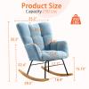 SENCHO GINSYTALIOR Nursery Rocking Chair Teddy Upholstered Glider Rocker,Rocking Accent Chair Padded Seat with High Backrest,Solid Wood Legs for Nursery Bedroom Living Room(Blue view 2