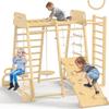 BlueWood Upgraded Indoor Jungle Gym 9-in-1 Playground Kids Climbing Toys, Waldorf Style Wooden Climber Playset with Slide, Swing, Monkey Bars, Upright/Rope Ladder, Climb Net, Natural Wood Color view 1