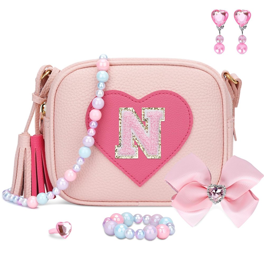 KKXIU Gifts For 3 4 5 6 7 8 Year Old Girls Dress Up Jewelry Kids Toys Toddler Purse Heart Little Girl Bag (N, Pink)