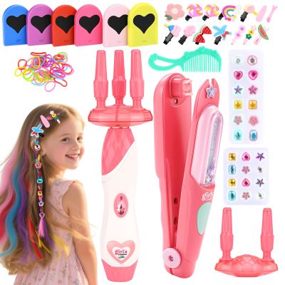 Dreamon 51 Pcs Hair Styling Tools - Hair Gem Stamper Kit and Automatic Hair Braider - Bling Hair Jewels for Girl with Reusable Shining Diamonds and Hair Chalk - Hair Salon Toys Christmas Birthday Gift