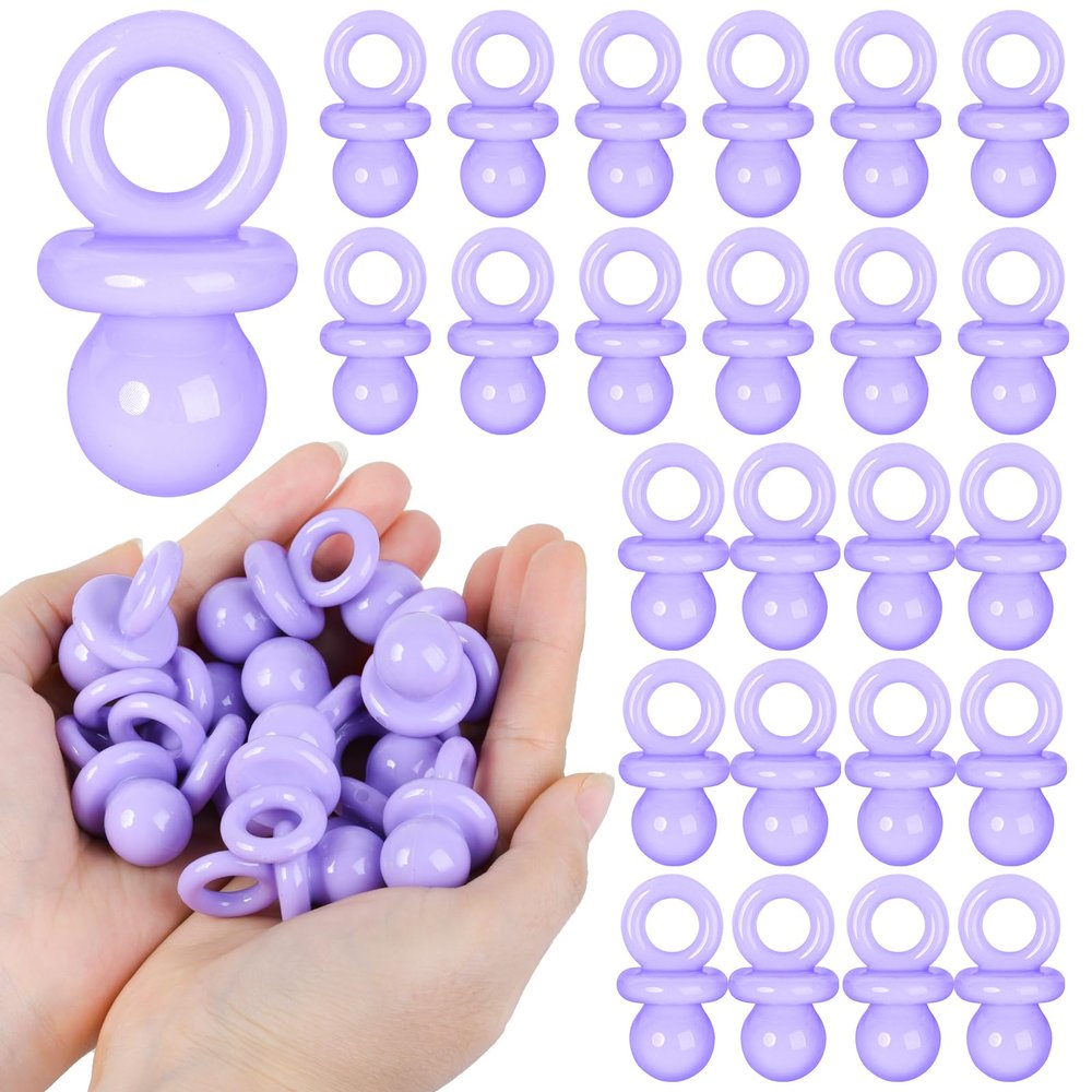 24 Pcs Baby Shower Pacifiers, 1.75 Inch Plastic Pacifiers for Baby Shower Game, Bulk Pacifier for DIY Decoration, Gender Reveal Table Scatter, Hunt Game Props, Party Favors(Purple)