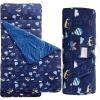 Toddler Nap Mat with Pillow and Blanket,Ultra Soft Slumber Bags for Boys,Kids Sleeping Bags with Roll Up Design, Perfect for Preschool,Daycare, Kindergarten-Navy Blue view 1