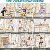 BlueWood Upgraded Indoor Jungle Gym 9-in-1 Playground Kids Climbing Toys, Waldorf Style Wooden Climber Playset with Slide, Swing, Monkey Bars, Upright/Rope Ladder, Climb Net, Pink view 3