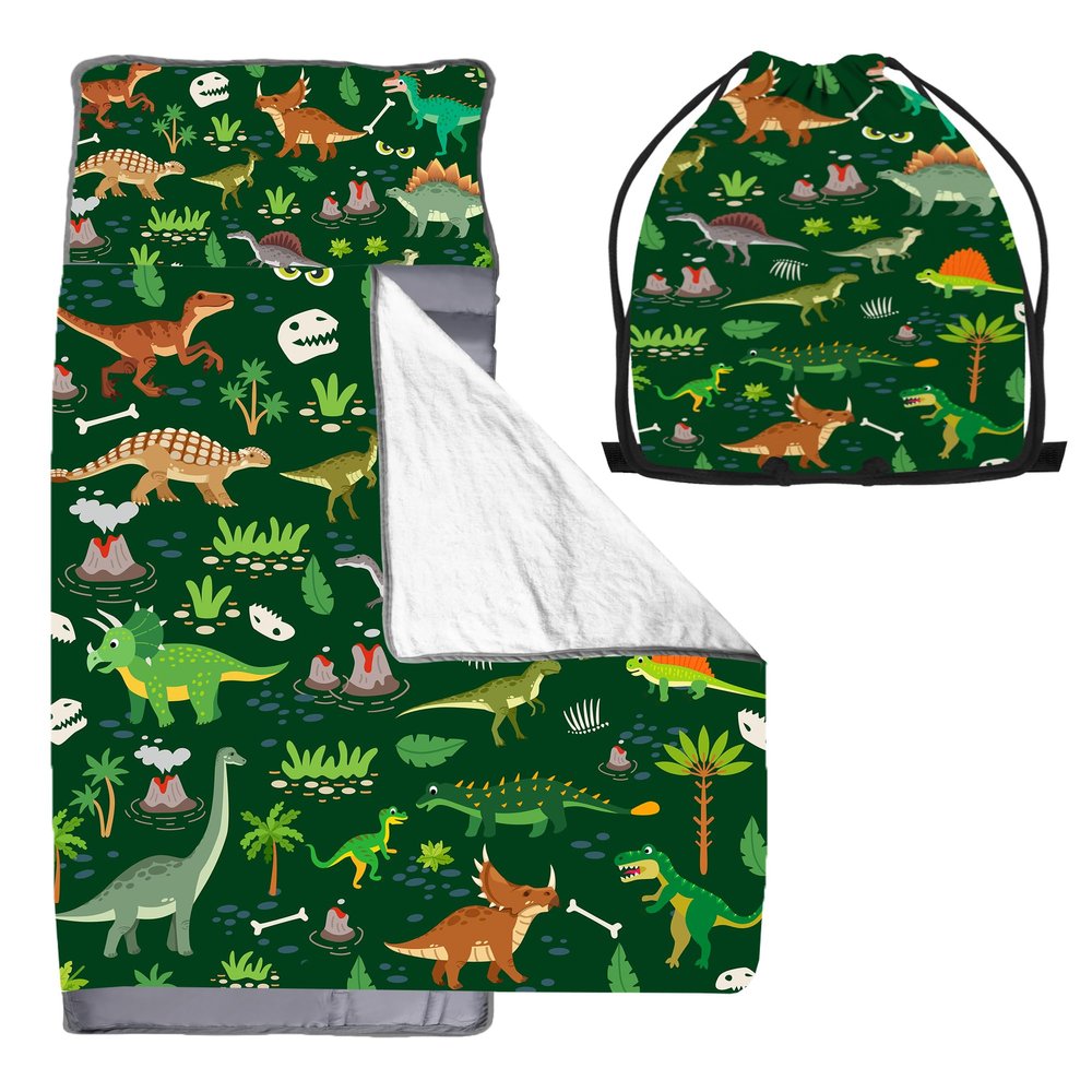 Cute Toddler Nap Mat with Pillow & BlanketSoft Rolled Napping Mats for Boys and Girls, Warm Kids Sleeping Bag Lightweight Slumber Bags for Daycare Preschool Travel (Dinosaur)