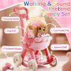 Jovow 14PCS Dog Toys for Kids Girls,Electronic Pretend Puppy Stroller Playset for Toddler,Walking Barking Dog Toy & Feeding Accessories,Birthday Gift for Girls Boys Age 3 4 5 6 7 8 Year Old. view 3