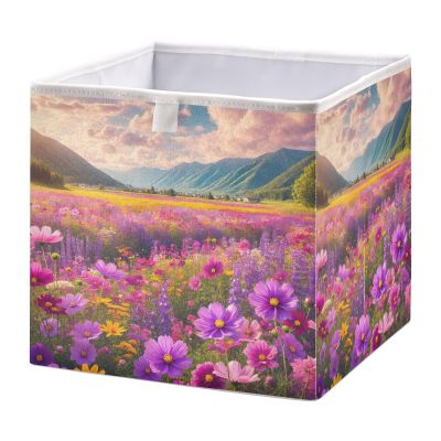Emelivor Field Mountains Purple Cube Storage Bin Fabric Storage Cubes Large Storage Baskets for Shelves Collapsible Cube Organizer Bins for Shelves Nursery Closet Bedroom Living Room,11 x 11inch