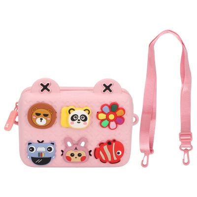 Mbeysaq Kids EVA Camera Sling Bag with DIY Cartoon Decor, Red, Shockproof Shoulder Bag for Kids, Gift for Boys & Girls (Pink)