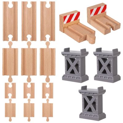 17 Pcs Wooden Train Track Connectors Adapters Set Wood Train Track Pieces Accessories Trains Bridge Pier Straight Wooden Tracks Expansion Male Male Female Female for Most Track Railway Accessories