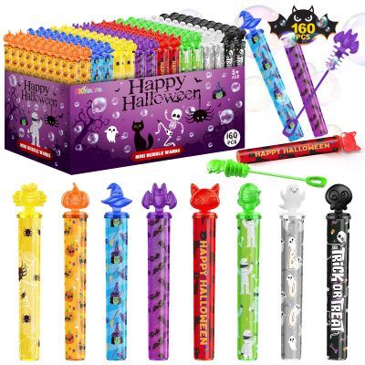 Shemira 160pcs Halloween Bubble Wands, Halloween Party Favors for Kids, Halloween Goodie Bags Fillers, Trick Or Treating Toys Bulk, for Kids, Halloweens' Miniatures Prizes