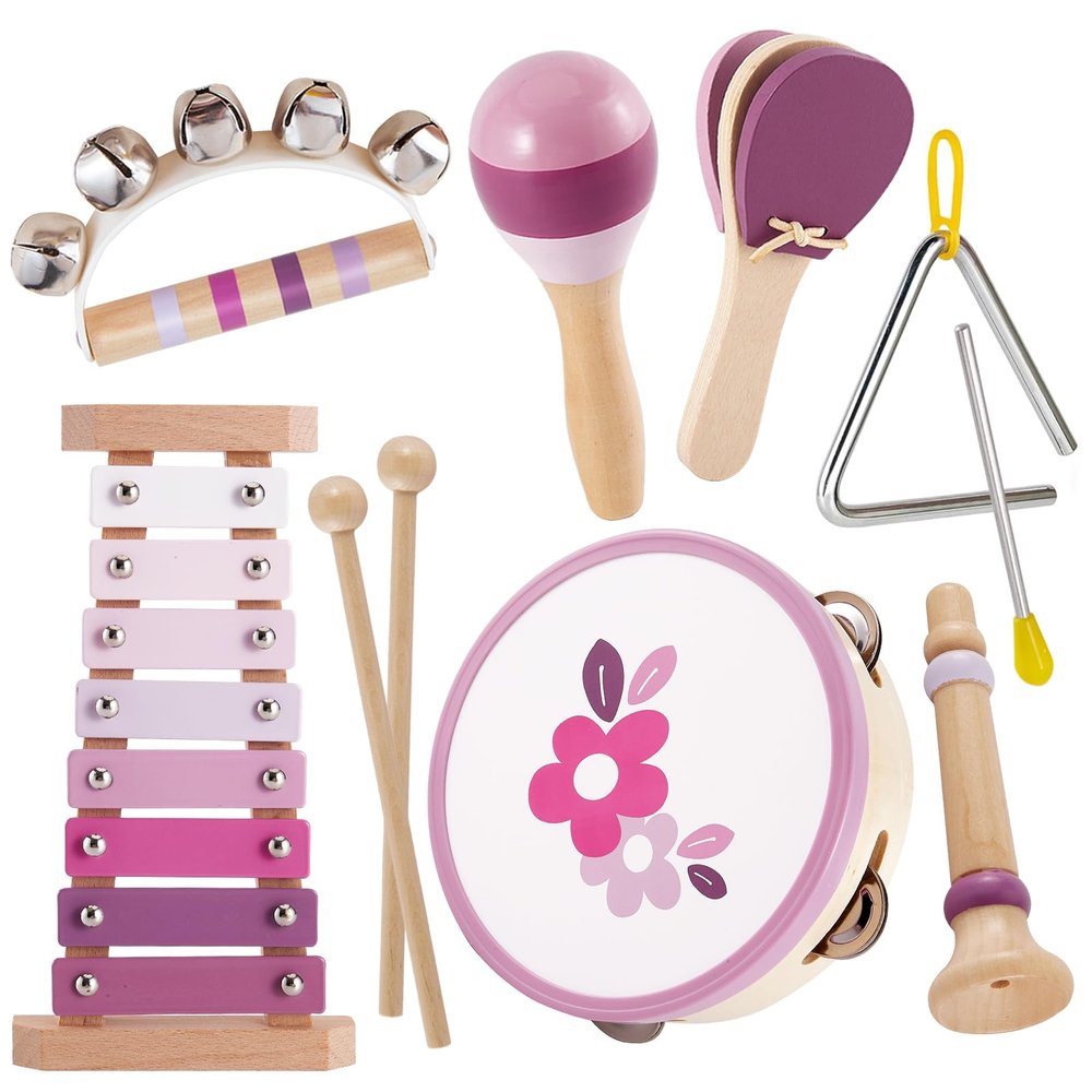 BUYGER Baby Musical Instruments with Xylophone, Wooden Percussion Instruments Sets with Storage Bag, Montessori Educational Gifts for 1 2 3 Years Old Boys Girls Kids Toddlers