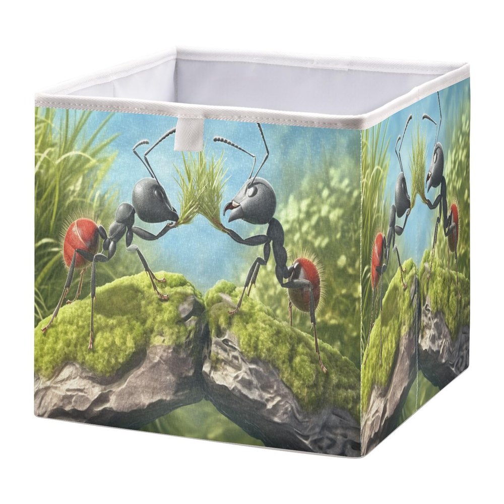 Kigai Fighting Ants Cube Storage Basket 11x11 inch Collapsible Fabric Storage Box Closet Organizer Decorative Cube Storage Bin for Nursery Bedroom Office Home