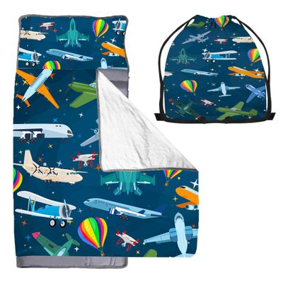 Cute Toddler Nap Mat with Pillow & BlanketSoft Rolled Napping Mats for Boys and Girls, Warm Kids Sleeping Bag Lightweight Slumber Bags for Daycare Preschool Travel (Airplane)
