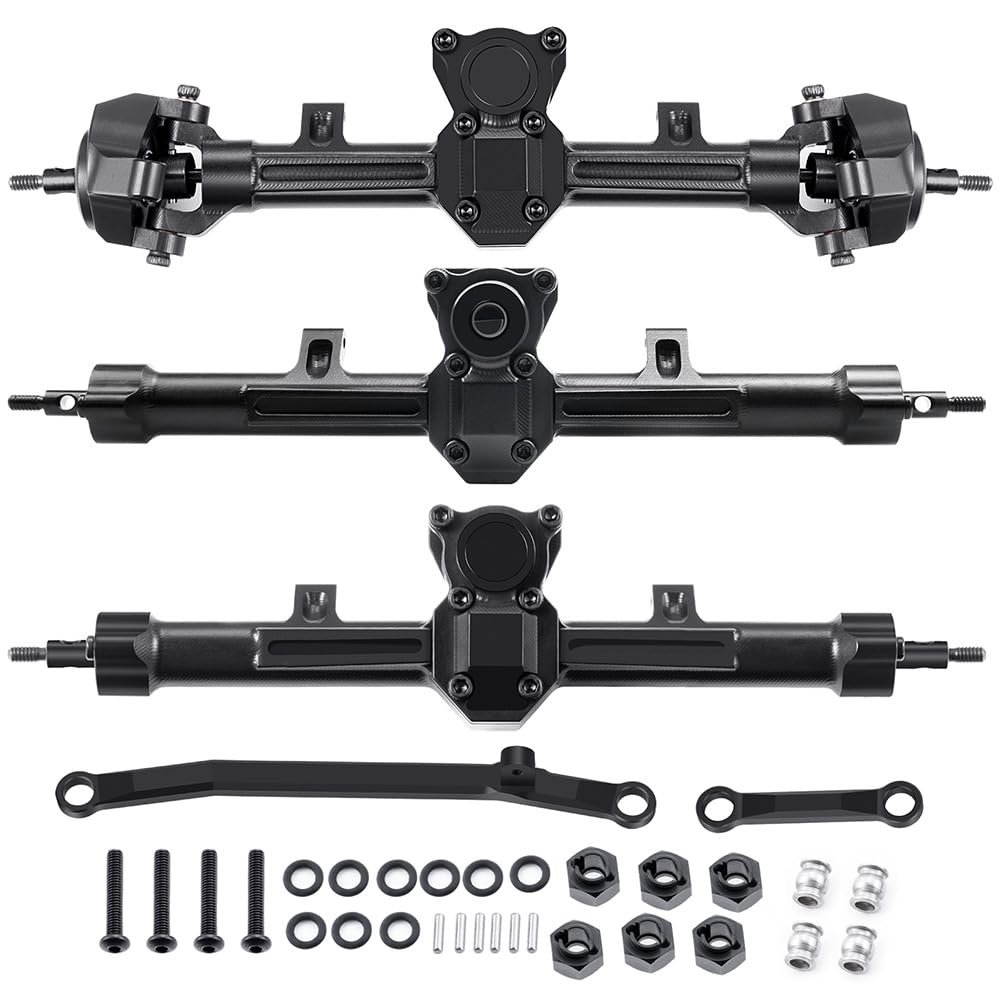 1/24th Aluminum Front Middle Rear Axles +4mm Extended with Steering Links Upgrade for AXIAL SCX24 Gladiator Deadbolt Bronco JLU C10