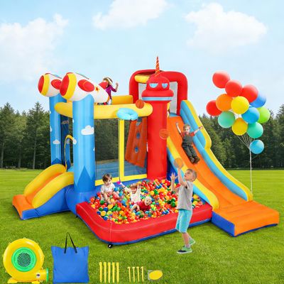 Commowner Inflatable Bounce House Water Slide, 7-in-1 Bouncy Castle Combo Water Pool & Bouncing Area & Slides & Basketball Game & Dart Game, Jump House for Kids Aged 3-10 w/Storage Bag, Orange