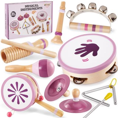 BUYGER Wooden Musical Instruments for Toddler 1-3, Baby Montessori Percussion Instruments Toys Music Educational Birthday Gifts for Ages 1 2 3 4 5+ Years Old Preschool Kids Boys Girls