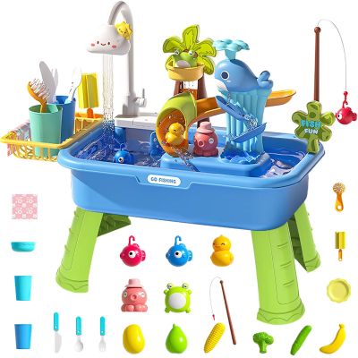 Kirntcoy Water Table for Toddlers,4-in-1 Kids Water Play Table, Play Sink with Detachable Legs,Kids Kitchen Playset Sink Toy for Girl and Boy (Blue)
