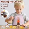 HERSITY Wooden Ice Cream Counter Pretend Play Food for Toddlers 3-5, Ice Cream Shop Stand Popsicle Toy Set Gifts for 3+ 4 5 6 Year Old Girls Boys, Pink view 2