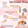 HERSITY Wooden Ice Cream Counter Pretend Play Food for Toddlers 3-5, Ice Cream Shop Stand Popsicle Toy Set Gifts for 3+ 4 5 6 Year Old Girls Boys, Pink view 3
