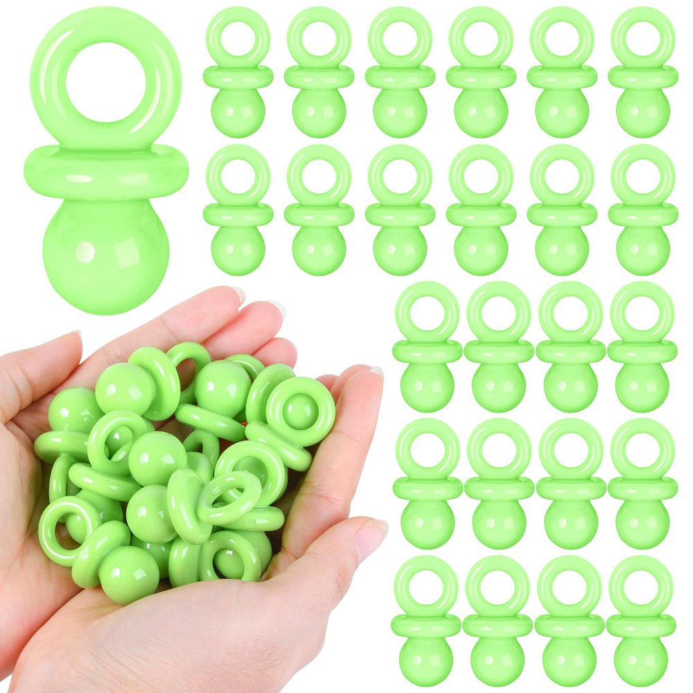 24 Pcs Baby Shower Pacifiers, 1.75 Inch Plastic Pacifiers for Baby Shower Game Boy Girl, Bulk Pacifier for DIY Decoration, Gender Reveal Table Scatter, Hunt Game Props, Party Favors(Green)