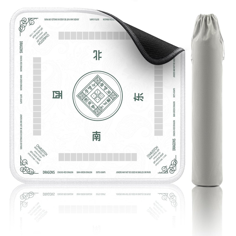 2F22E Mahjong Mat - Non-Slip Noise Reduction Gaming Mat 32.4x32.4 Inch for Mahjong/Poker/Board Games/Card Games/Dominoes (White)