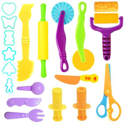 AWNOGKUE Playdough Tools Set, 18 Pcs Play Dough Sets for Kids Ages 4-8, Creative Play Dough Accessories with Clay Cutters, Roller, Molds, Safety Scissors, Educational Toys for Boys Girls