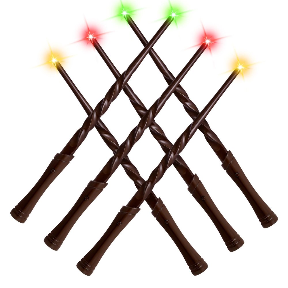 EZVYAO Light Up Magic Wizard Wand with 4 Color Lightings & Sounds - 6 Pack Illuminating Witch Toy Wands for Kids Party Cosplay, Trunk