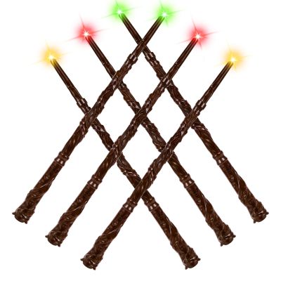 EZVYAO Light Up Magic Wizard Wand with 4 Color Lightings & Sounds - 6 Pack Illuminating Witch Toy Wands for Kids Party Cosplay, Leaf