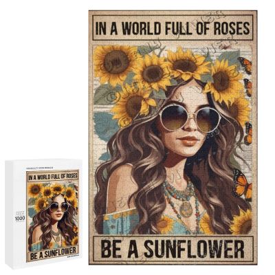 1000 pcs Wooden Puzzle for Adults - in A World Full of Rose Be A Sunflower - Inspirational Floral Jigsaw Puzzle with Uplifting Quote and Wall Art
