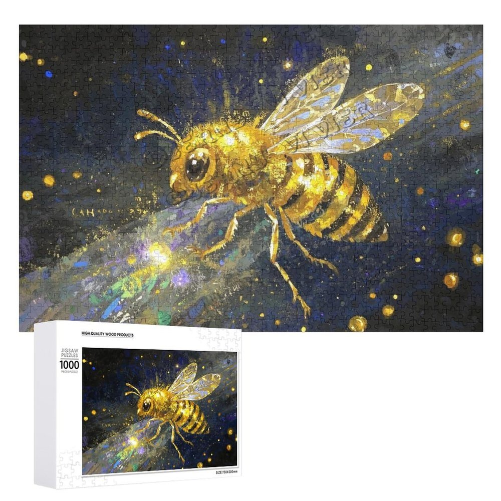 1000 pcs Puzzle Golden Abstract Bee Wooden Jigsaw for Adults Aesthetic Bee Art Puzzle for Wall Decor, Relaxing & Challenging Yet Fun 1000 Piece Puzzle for Adults