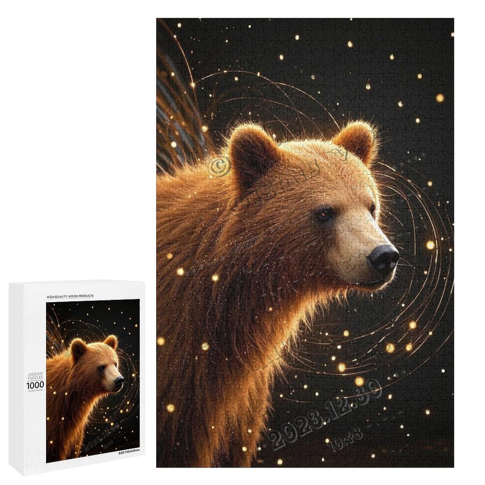 1000 pcs Puzzle Bear in Black Background Challenging Wooden Jigsaw for Adults, Nature-Themed Puzzle for Mental Health and Relaxation