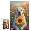 1000 pcs Wooden Puzzle for Adults - Labrador Retriever and Sunflower Jigsaw - Peaceful Pet-Themed Puzzle for Mindful Brain Activity view 1