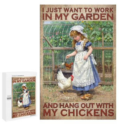 1000 pcs Wooden Puzzle for Adults - I Just Want to Work in My Garden and Hang Out with My Chickens - Relaxing Brain Game and Funny Gift for Garden Lovers