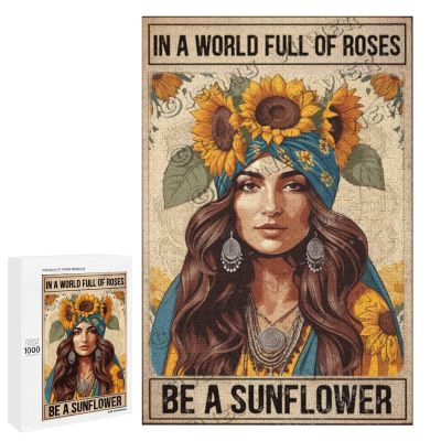 1000 pcs Puzzle - in A World Full of Rose Be A Sunflower - Motivational Wooden Jigsaw Puzzle for Adults - Peaceful Art Gift for Women