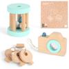 FReniland Wooden Montessori Toys, 3-Piece Wooden Baby Toys, Rotating Drum Toy, Camera Kaleidoscope Toys, Baby Key Rattles,Newborn Baby Gift Sets for Boys and Girls view 1