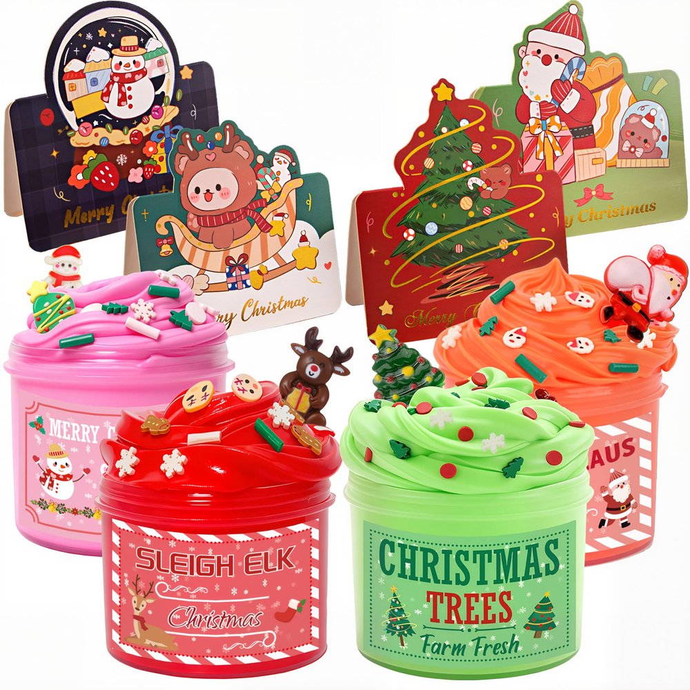 Christmas Stocking Stuffers for Kids  4 Pack Christmas Card Slime Gift Set, Classroom Party Favors, Xmas Gifts for Girls & Boys 4-12, Non-Sticky, Mess-Free Stress Relief Toys & Holiday Party Supplies