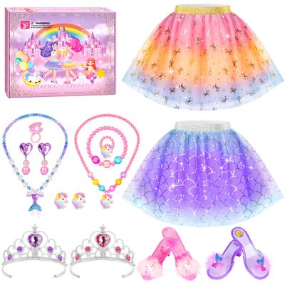 HAIMST Princess Dress Up Shoes Set, Girls Dress Up Toys, Jewelry Boutique Crown Necklace Earrings Rings Bracelet, Princess Dresses Role Pretend Play Gifts Princess Toys for Girls Aged 3 4 5 6